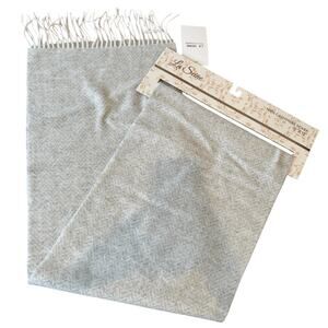 La Seine Fringed Cashmere Scarf Light Gray Herringbone Print